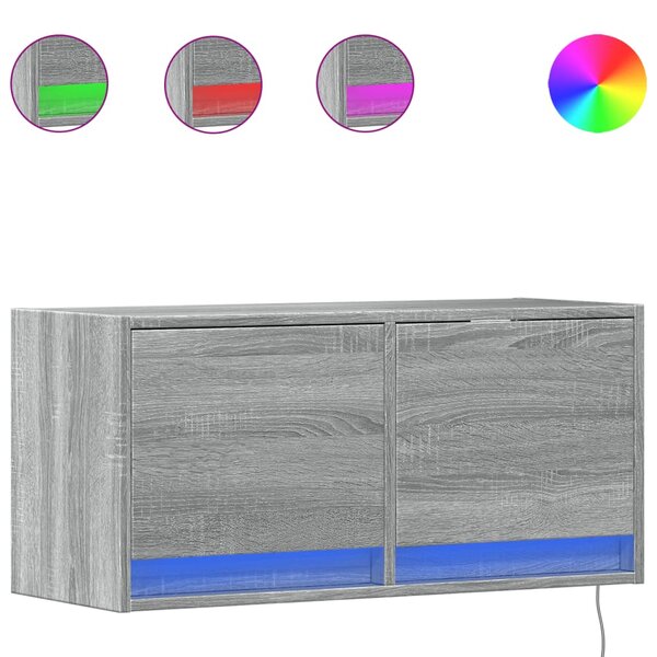 vidaXL Meuble TV mural avec lumières LED sonoma gris 80x31x35 cm