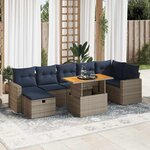 vidaXL Salon de jardin 8Pièces avec coussins marron résine tressée acacia