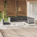 vidaXL Salon de jardin 6 Pièces avec coussins blanc bois de pin