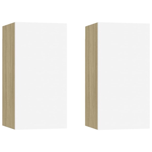 vidaXL Meubles TV 2 Pièces Blanc et chêne sonoma Bois d’ingénierie