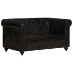 vidaXL Canapé Chesterfield à 2 places Noir Cuir véritable