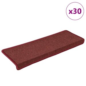 vidaXL Tapis d'escalier 30 pièces 65 x 21 x 4 cm Bordeaux Bordure rectangulaire