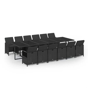 vidaXL Ensemble à manger de jardin coussins 13 Pièces Résine tressée Noir