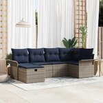 vidaXL Ensemble de canapé de jardin avec coussin 6 Pièces Gris Poly rotin