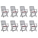 vidaXL Chaises pliables d'extérieur lot de 8 et coussins Bois d'acacia