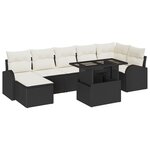 Ensemble de Canapés de Jardin de 8 Pièces avec Coussins Noir Rattan Poly