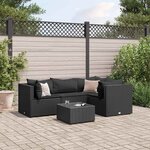 vidaXL Salon de jardin 5 Pièces avec coussins Noir Résine tressée