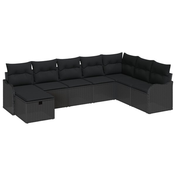 vidaXL Ensemble de canapé de jardin avec coussin 8 Pièces Noir Poly rotin