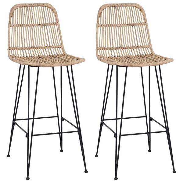 vidaXL Tabouret de bar 2 pc Naturel 44 x 55 x 109 cm Rattan et Acier