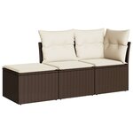 vidaXL Salon de jardin avec coussins 3 Pièces marron résine tressée