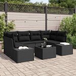 vidaXL Ensemble de canapé de jardin 7 Pièces Noir Poly rotin