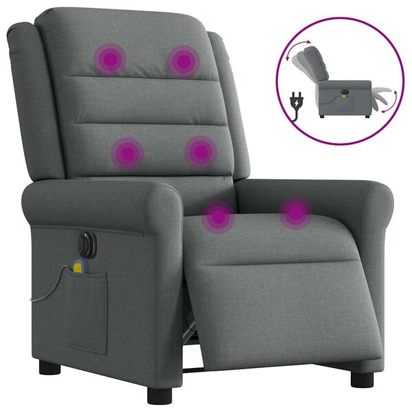 vidaXL Fauteuil inclinable de massage électrique gris foncé tissu