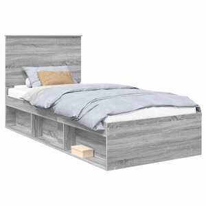 vidaXL Cadre de lit Gris Sonoma 90 x 190 cm Bois de pin massif