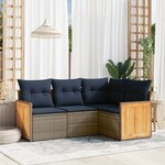 vidaXL Salon de jardin 4 Pièces avec coussins gris résine tressée
