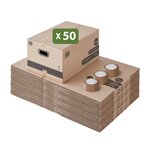 Pack and Move - Lot 50 cartons déménagement stockage M -  60 x 40 x 30 cm - Poignées renforcées -  1 adhésif offert