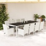 vidaXL Ensemble à manger de jardin et coussins 11Pièces blanc rotin verre