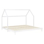Lit cabane enfant 90x200 cm blanc extensible en lit double avec sommier