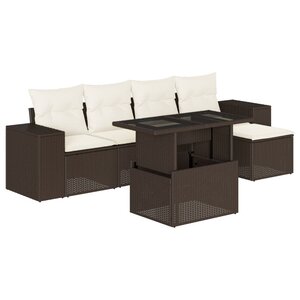 vidaXL Salon de jardin avec coussins 6 Pièces marron résine tressée