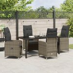 vidaXL Ensemble de salle à manger de jardin 5 pièces avec coussins gris poly rotin