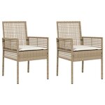 Chaises de jardin vidaXL 2 Pièces avec coussins Beige en poly rattan
