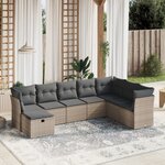 vidaXL Salon de jardin 8 Pièces avec coussins gris résine tressée