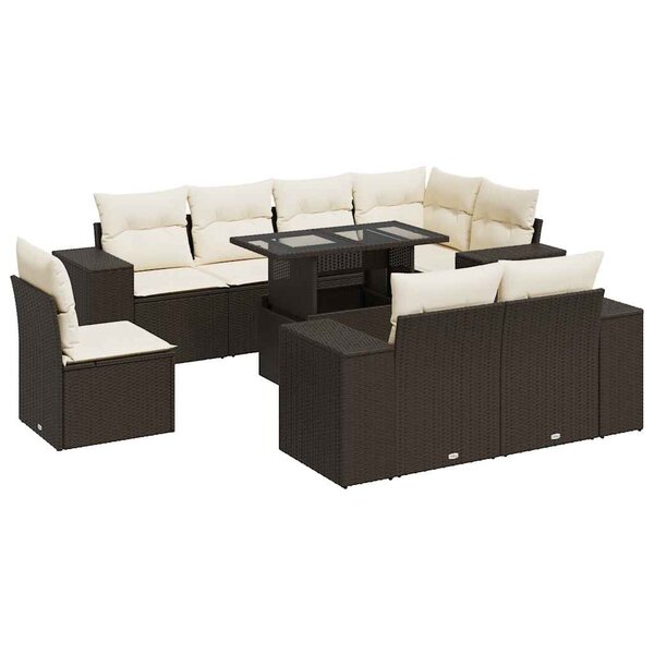 vidaXL Salon de jardin avec coussins 9 Pièces marron résine tressée