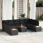 vidaXL Ensemble de canapé de jardin 10 pièces avec coussins Noir poly rotin Acacia