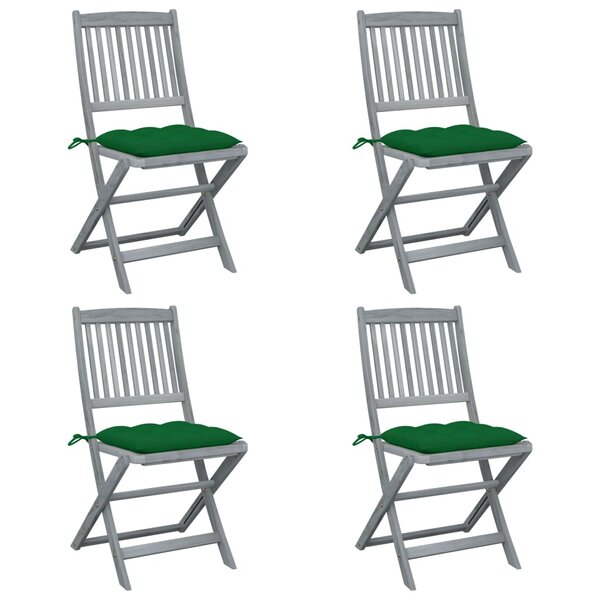 vidaXL Chaises pliables d'extérieur lot de 4 et coussins Bois d'acacia