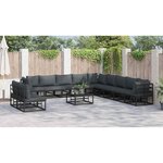 vidaXL Ensemble de canapé de jardin avec coussin 11 Pièces Noir Aluminium