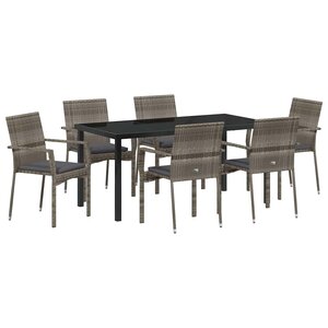vidaXL Ensemble de salle à manger pour jardin 7 Pièces Gris polyrotin