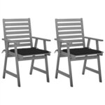 vidaXL Chaises à manger d'extérieur lot de 2 et coussins Acacia massif