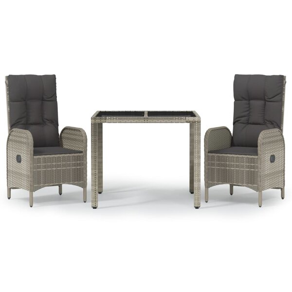 vidaXL Ensemble à manger de jardin 3 Pièces coussins gris résine tressée
