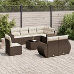vidaXL Salon de jardin avec coussins 9 Pièces marron résine tressée