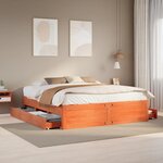 vidaXL Cadre de lit sans matelas avec tiroirs brun cire 180x200 cm pin