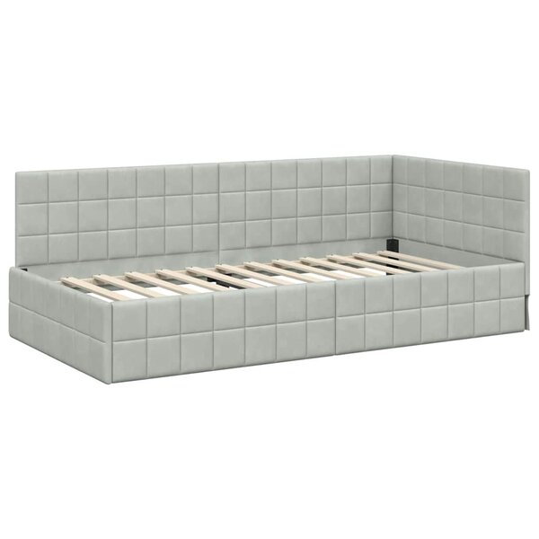 vidaXL Cadre de lit d'angle Gris clair 90 cm x 200 cm tissu