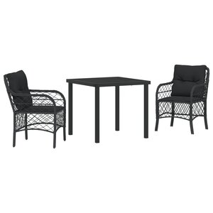 vidaXL Ensemble de Salle à Manger de Jardin de 3 Pièces avec Coussins Noir Poly Rattan
