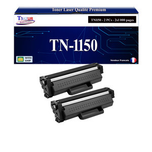 T3AZUR - Lot de 2 Toners compatibles avec  Brother HL-L1240W  HL-L1242W  HL-L1242WXL remplace Brother TN1150 Noir - 1 000 pages