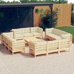 vidaXL Salon de jardin 13 Pièces avec coussins crème bois de pin