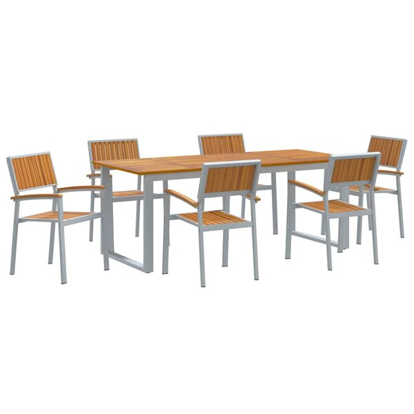 vidaXL Ensemble de salle à manger pour jardin 7 Pièces Gris et marron