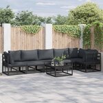 vidaXL Ensemble de canapé de jardin avec coussin 7 Pièces Noir Aluminium