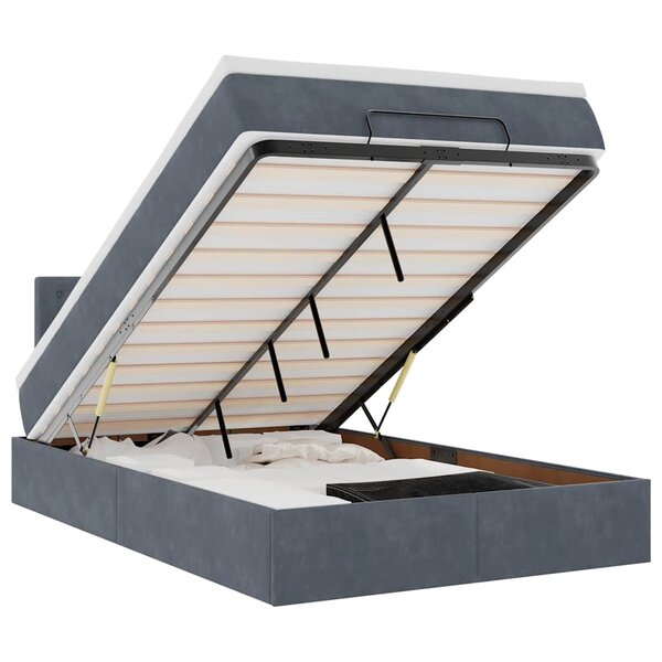vidaXL Lit ottoman avec matelas et LED gris foncé 90x200cm