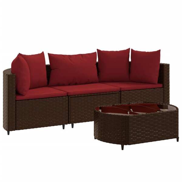 vidaXL Salon de jardin 4 Pièces avec coussins marron résine tressée