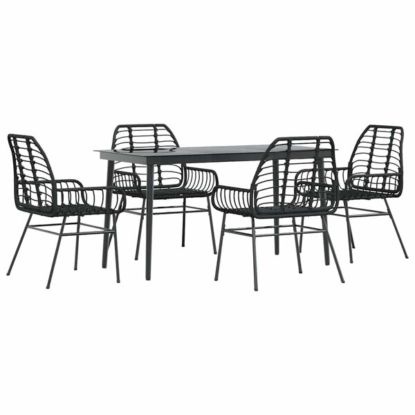 vidaXL Ensemble à manger de jardin 5 Pièces noir résine tressée verre