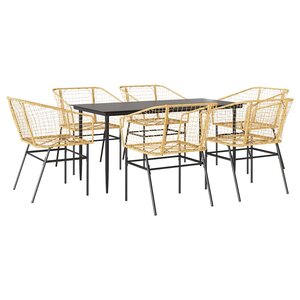 vidaXL Ensemble à manger jardin 7Pièces marron rpoly otin verre