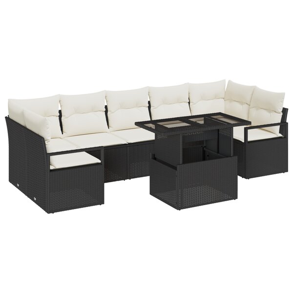 vidaXL Ensemble de jardin 8 pièces avec coussins en polyrotin noir