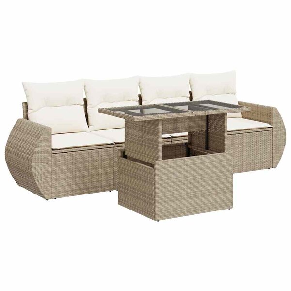 vidaXL Salon de jardin avec coussins 5 Pièces beige résine tressée