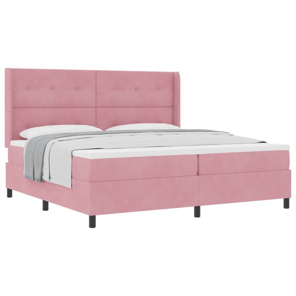 vidaXL Lit à ressorts avec matelas Rose 200 x 200 cm Velours