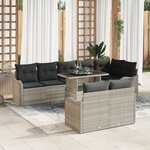 Ensemble de sofa de jardin 9 pièces avec coussins en rotin poly gris clair