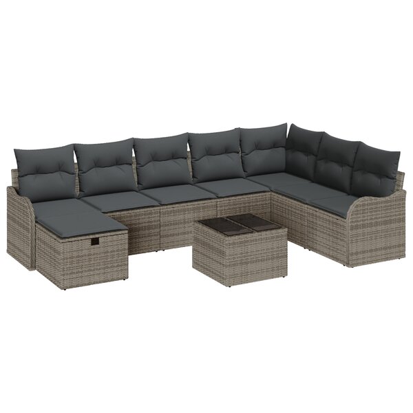 vidaXL Ensemble de Canapés de Jardin 9 Pièces avec Coussins en Rattan Gris