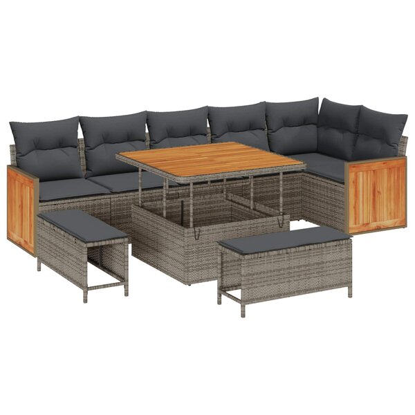 vidaXL Ensemble de canapé de jardin avec coussin 9 Pièces Gris